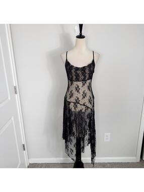 Vintage Y2K Forever 21 Black Lace Sheer Slip Dress Floral Fairy Whimsigoth OS